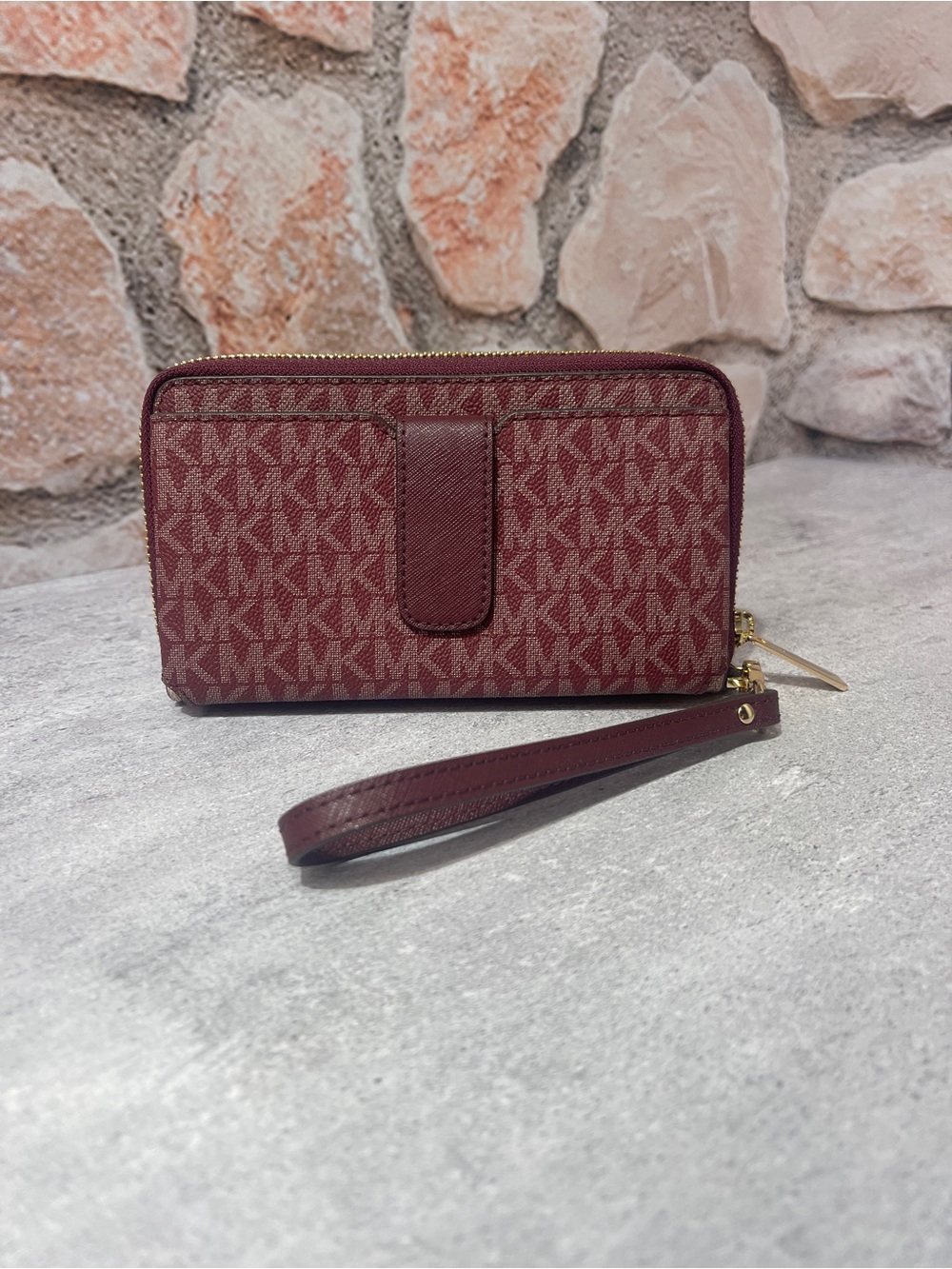 Michael Kors Maroon/Pink Med Zip Around Phone Wallet/Wristlet